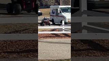 Boy Drives Power Wheels to Get Mail