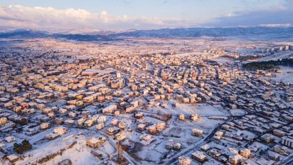 Sındırgı'da beyaz örtü havadan görüntülendi
