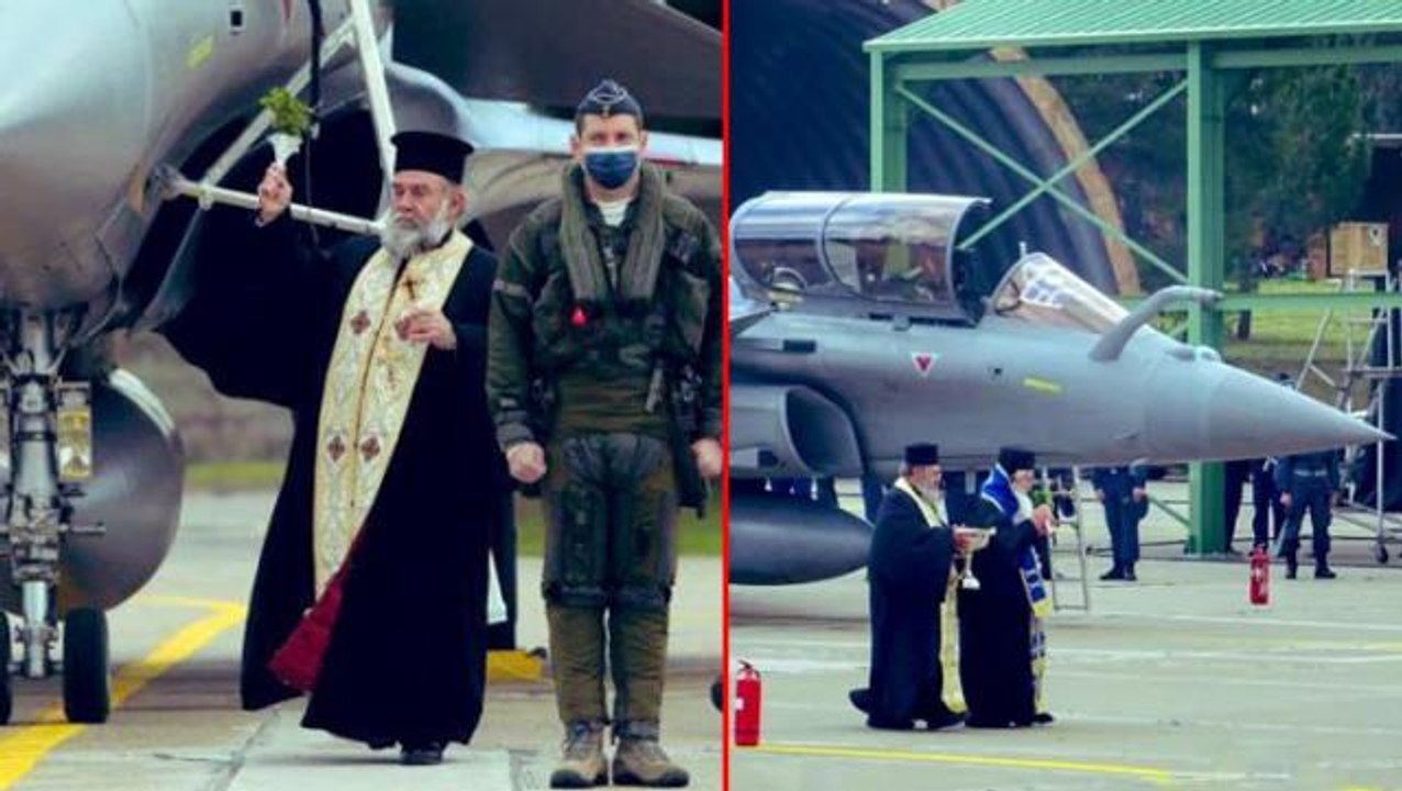 Yunanistan'da din adamları Fransa'dan satın alınan Rafale savaş uçaklarını kutsal suyla kutsadı