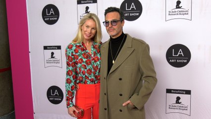 Reid Scott, Elspeth Keller attend the 2022 LA Art Show opening night premiere red carpet in Los Angeles