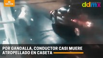 Por gandalla, conductor casi muere atropellado en caseta