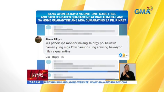 Sang-ayon ba kayo na unti-unti nang itigil ang facility-based quarantine at isailalim na lang sa home quarantine ang mga dumarating sa Pilipinas? | UB