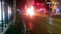 Beşiktaş'ta otomobil alev alev yandı, sürücü son anda kurtuldu