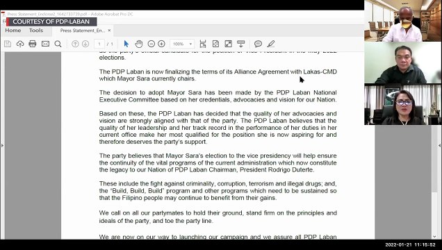 Duterte's PDP-Laban picks Sara Duterte as VP bet in 2022