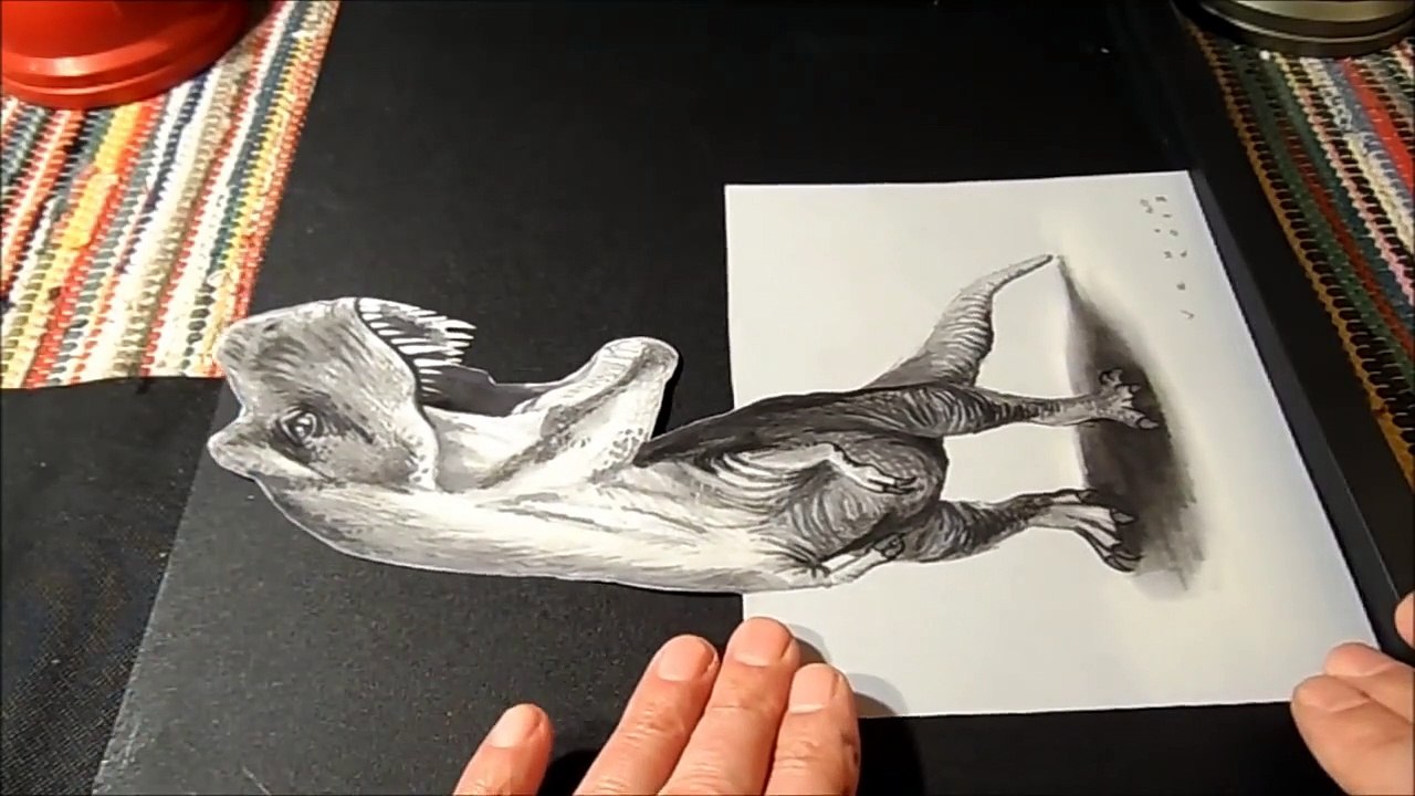 3D Drawing T-Rex - How to Draw 3D Tyrannosaurus Rex