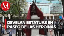 En CdMx, Sheinbaum y Gutiérrez Müller develan estatuas en “Paseo de las Heroínas”