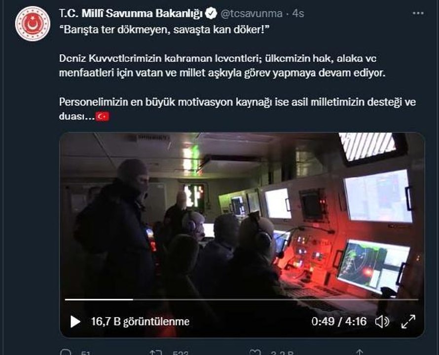 MSB: Deniz Kuvvetleri personeli vatan ve millet aşkıyla görev yapmaya devam ediyor