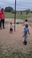 Toddler Gets Knocked Down When Brother Smashes Ball in Her Face While Playing Tetherball