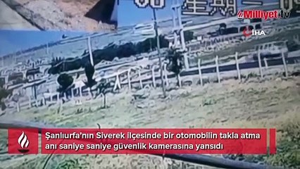 Otomobilin takla atma anı güvenlik kamerasında