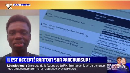 Un jeune migrant congolais qui a vu ses 25 vœux acceptés sur Parcoursup témoigne sur BFMTV