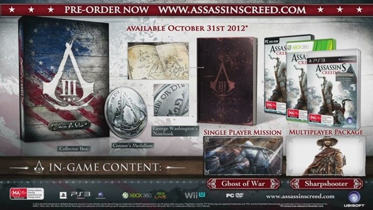 Assassin's Creed 3 - Offizielles Unboking-Video zur Join-or-Die-Edition
