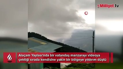 Yaylada yıldırım düşme anı kamerada