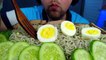 ASMR EATING NOODLES + BOILED EGGS + FRIED LIVER WITH FRESH CUCUMBERS (HOME FOOD) NO TALKING