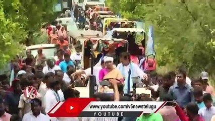 YS Sharmila Drives Tractor in Praja Prashtana Yatra _ V6 News