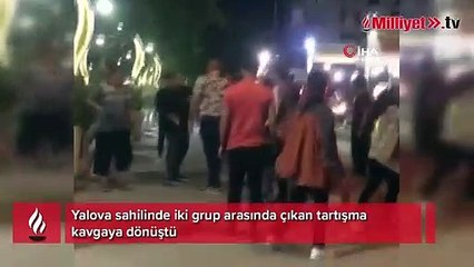 Yalova sahilinde tekmeli yumruklu kavga kamerada