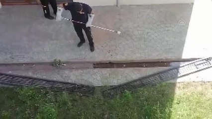 Bir sitenin bahçesindeki mazgala giren yılanı itfaiye yakaladı