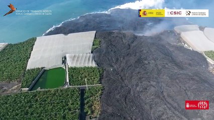 Detalle de isla baja, superficie y velocidad de relleno (30_9_21). Erupción La Palma IGME-CSIC