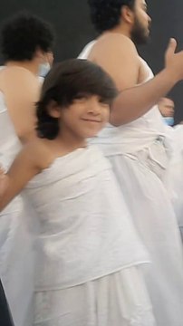 Little Cute Baby Smiling and Walking Happily in Front of Allah House Khana Kaba in Mecca