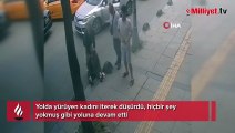 Yolda yürüyen kadını iterek düşürdü, hiçbir şey yokmuş gibi yoluna devam etti