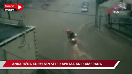 Ankara’da kuryenin sele kapılma anı kamerada
