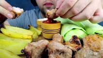ASMR EATING SHISH KEBAB WITH FRIED POTATOES AND GREEN BURRITO WITH MEAT (EATING WITH HANDS)
