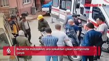 Motosiklet kamyonete çarptı! Kaza anı kamerada