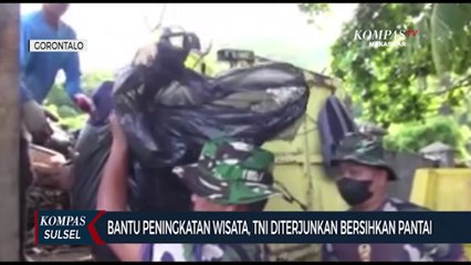 Ratusan Prajurit  TNI Diterjunkan Bersihkan Sampah Di Pantai