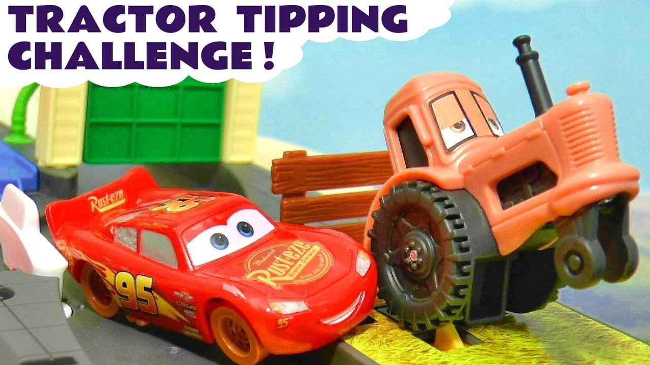 Disney Cars Lightning McQueen Tractor Tipping Challenge at Radiator ...