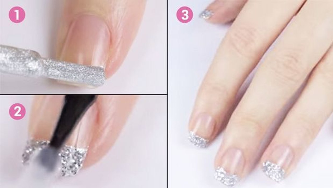 Diese französische maniküre mit pailletten ist sehr originell. lernen sie, wie einfach so etwas geht!