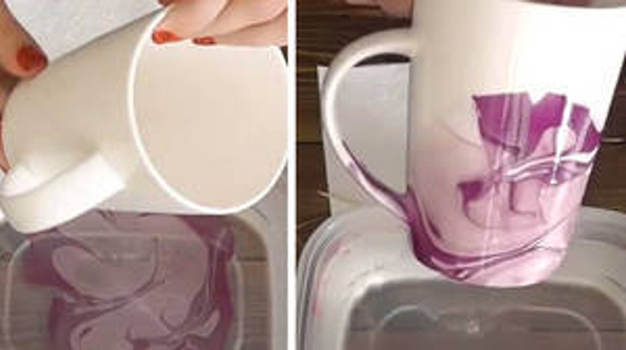 Mit ein paar Tropfen Nagellack macht diese Frau eine super schöne Tasse! Sie werden es nicht fassen!