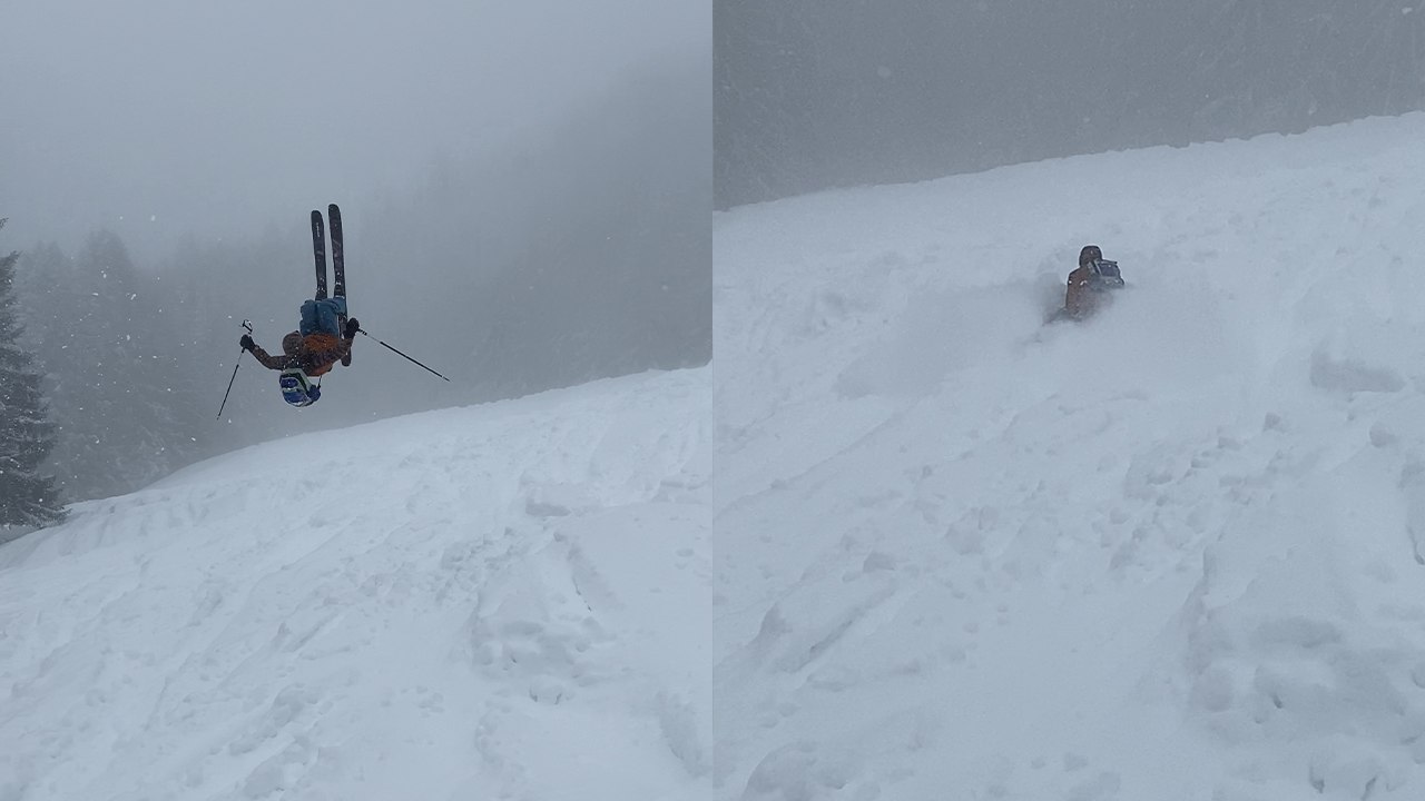 'Skier engulfed in snow after MISSING BIG on frontflip '