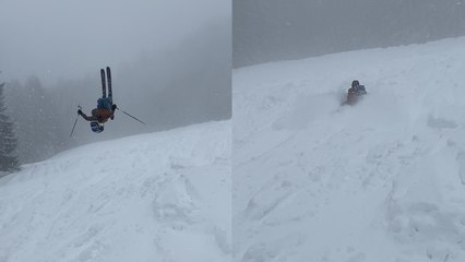 'Skier engulfed in snow after MISSING BIG on frontflip '