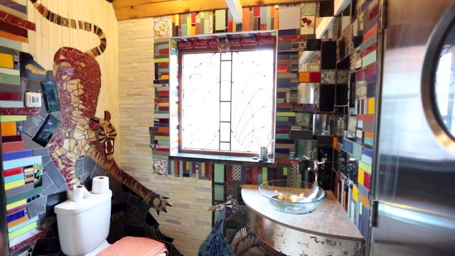 Bathroom created by thrifty mum out of recycled materials