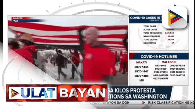 Libu-libo, lumahok sa kilos protesta kontra COVID-19 restrictions sa Washington - Environmental Emergency, idineklara sa Peru kasunod ng oil spill sa pagsabog ng Tonga Volcano - Baka na may dalawang ulo, ipinanganak sa India