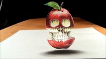 Drawing Apple and Skull - How to Draw 3D Apple and Skull - Trick Art