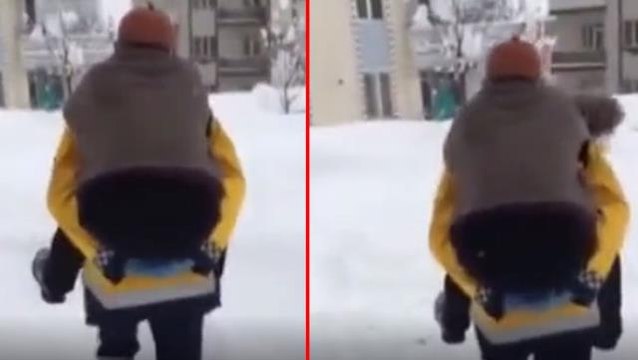 Tokat'tan yürekleri ısıtan görüntü! Sağlık görevlisi, diyaliz hastasını sırtında ambulansa götürdü