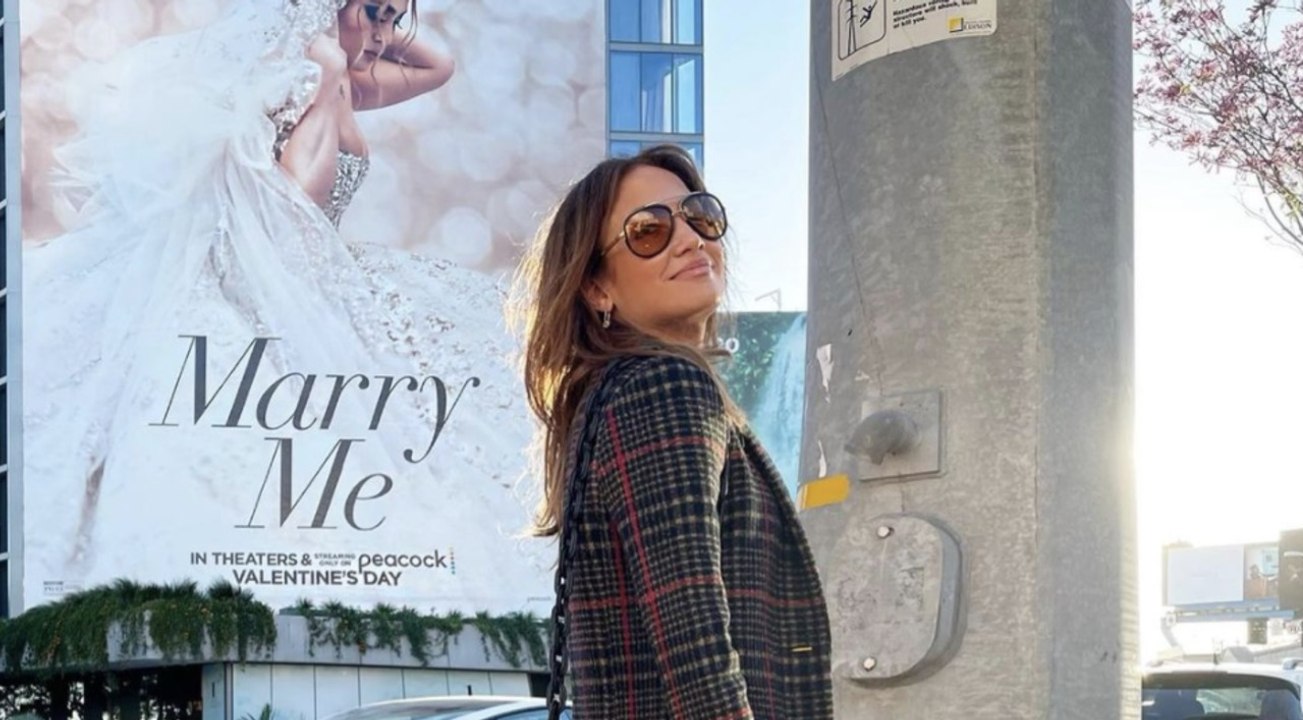 Jennifer Lopez Paired Her Matching Plaid Coat and Skirt Set With Super Tall, Over-the-Knee Boots