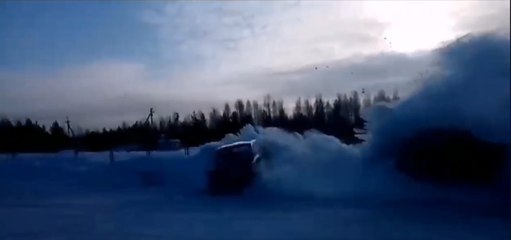 Two Drifting Cars Slide into Snow and Overturn