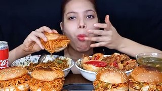 Chowmin Aloo Tikki Burger Eating Challange