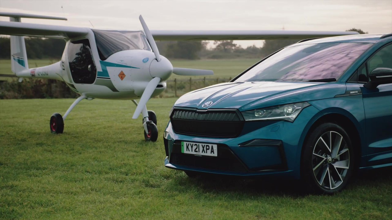 Electric mobility takes off as ŠKODA ENYAQ iV and electric plane demonstrate the future of zero emission travel