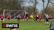 A Sunday League goalkeeper scores last minute goal to draw level in local derby