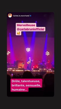 Concert de Carla Bruni, le 26 janvier 2022, à l'Olympia, à Paris. Vidéo partagée par Karine Le Marchand sur Instagram.