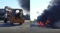 Rajasthan: Troller caught fire after colliding with truck