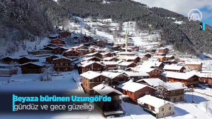 Beyaza bürünen Uzungöl'de gündüz ve gece güzelliği