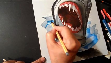 How I Draw a 3D White Shark - Art Drawing