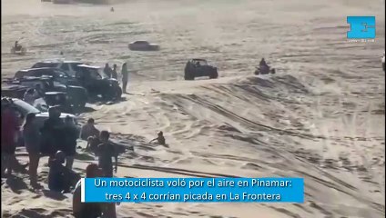 Impactante choque en los médanos de Pinamar: tres 4 x 4 corriendo picada y una moto que voló por el aire