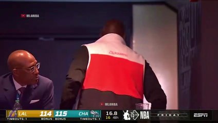 Michael Jordan looking shocked and leaves the arena after Westbrook hits back to back 3s