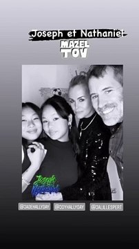 Laeticia Hallyday avec ses filles Jade et Joy et Jalil Lespert lors de la bar-mitzvah d'enfants d'amis à New York le 29 janvier 2022.