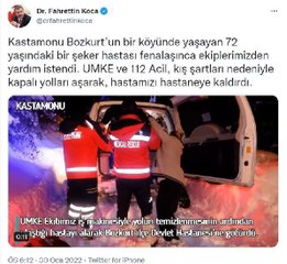 Bakan Koca: Fenalaşan şeker hastası, kapalı yol açılarak hastaneye kaldırıldı