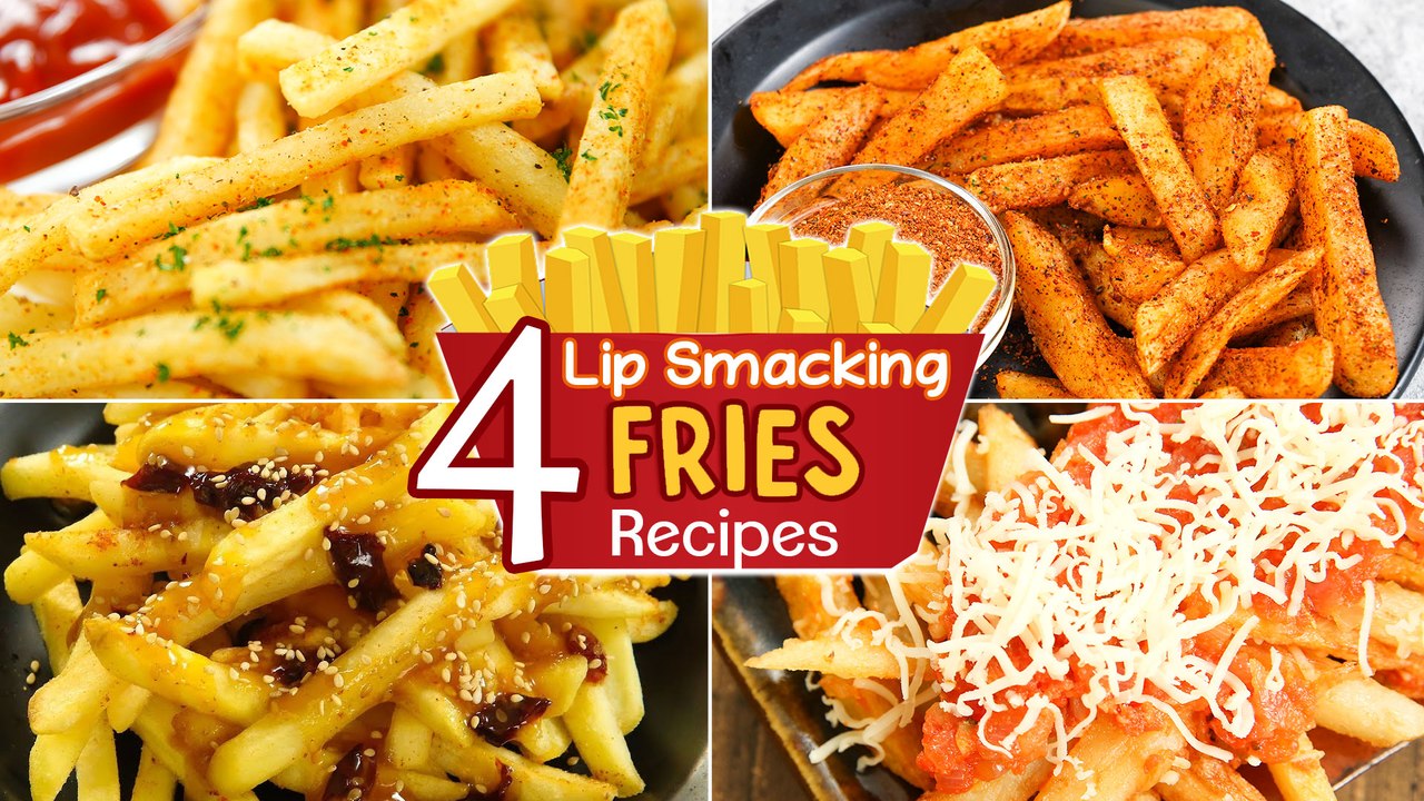 4 Tasty French Fries Recipes | Peri Peri Fries | Cheesy Fries | Honey Chilli Fries | Topping Ideas